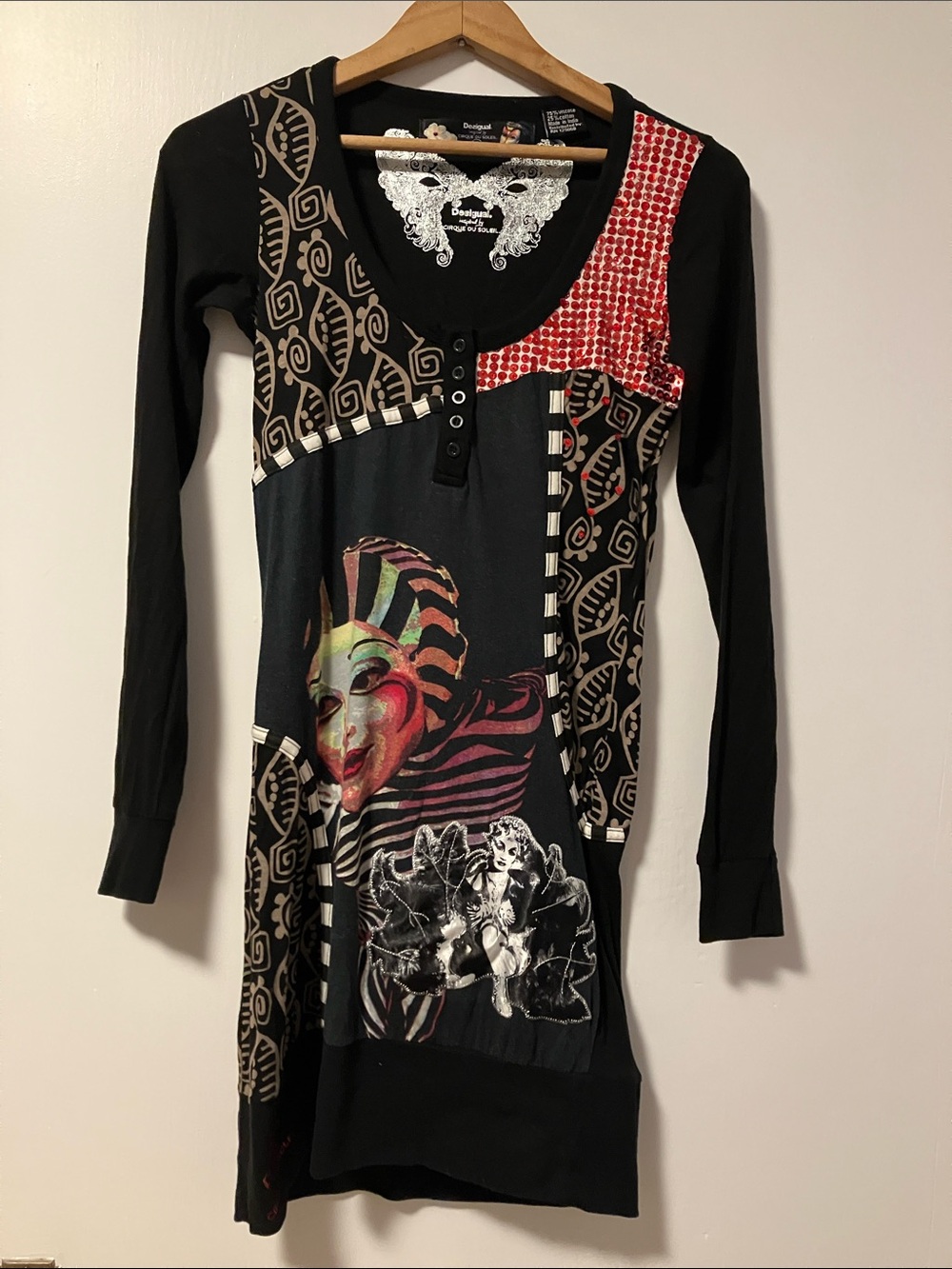 Desigual Black Red and Silver Long-Sleeve Cirque du Soleil inspired Dress 2012